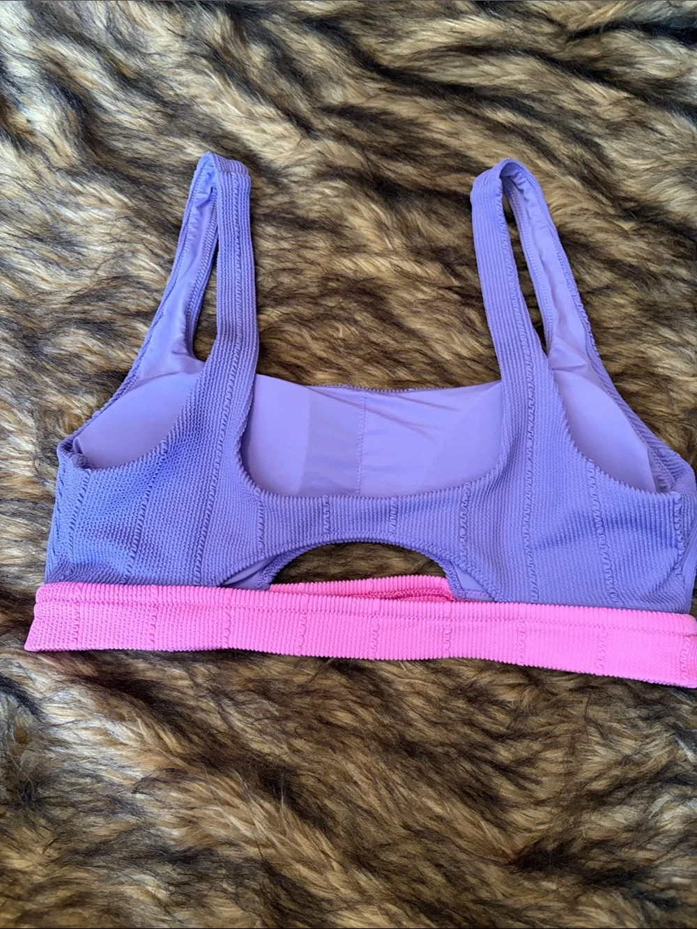 Aerie Lavender Ribbed Scoop Sports Bra with Pink Band Size XL